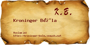 Kroninger Béla névjegykártya